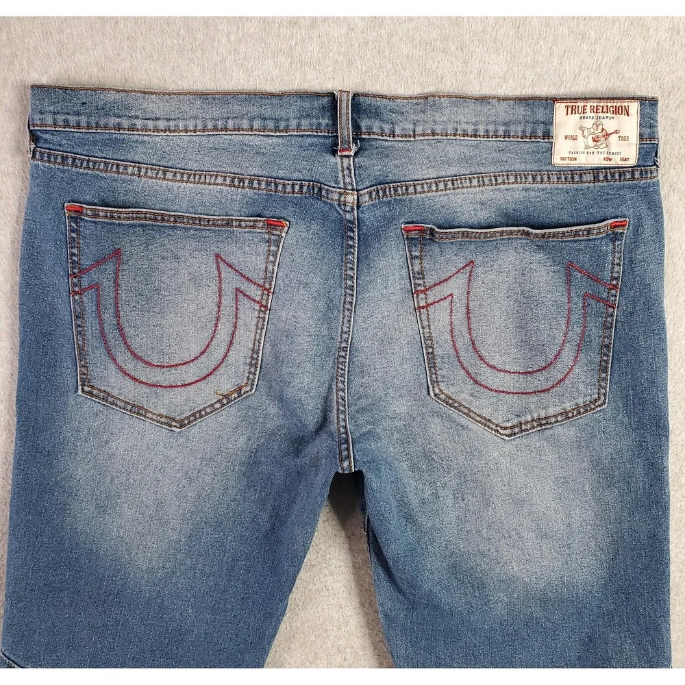 True Religion Rocco Jeans Mens 40x32 Blue Relaxed Skinny Moto Stretch Denim